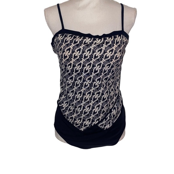 Ladies 1 PC Swimsuit W/Bandeau Neckline & Asymmetrical Bodice Hem BLK/WHT SZ 14 - Picture 1 of 9